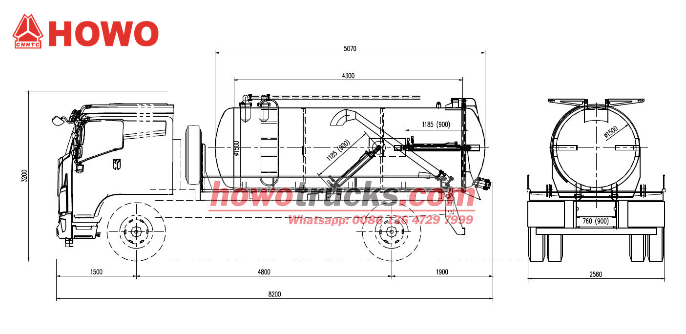 HOWO 4WD sewage tank truck drawing